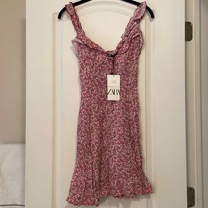NWT Zara Pink Ruffle Sleeveless Floral Mini Dress XS